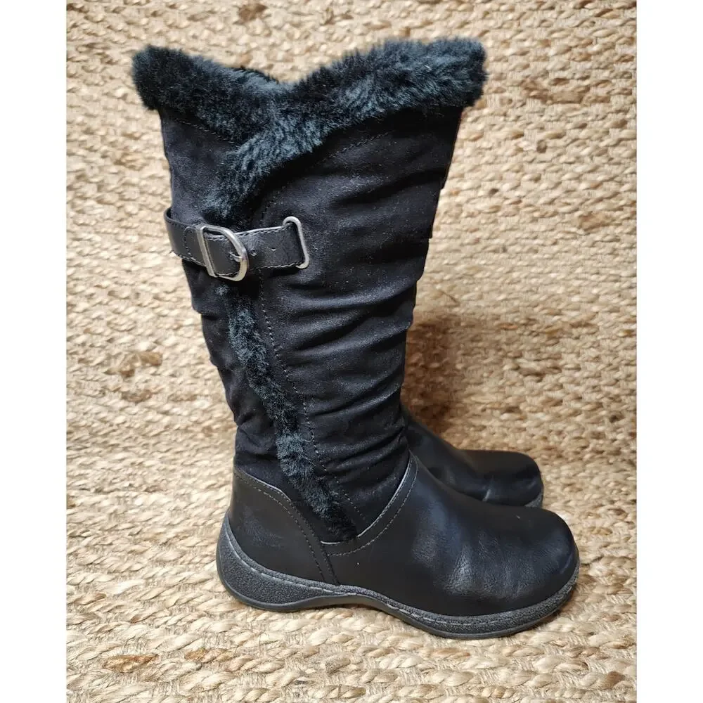 Kim Rogers Black Boots Faux Fur Riding Biker Mid Calf Equestrian Size 8 M
